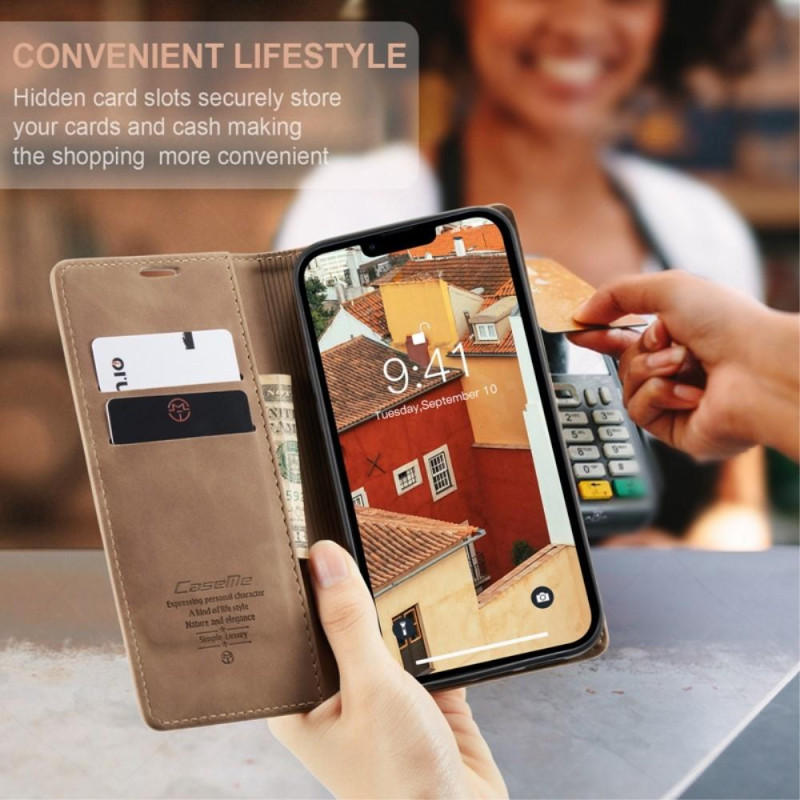 CASEME Retro lompakkokotelo iPhone 14 - vaaleanruskea