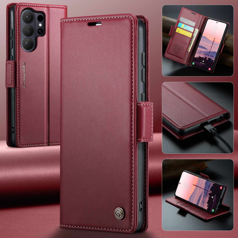 CASEME Retro Wallet Case for Samsung Galaxy S26 Ultra - Red