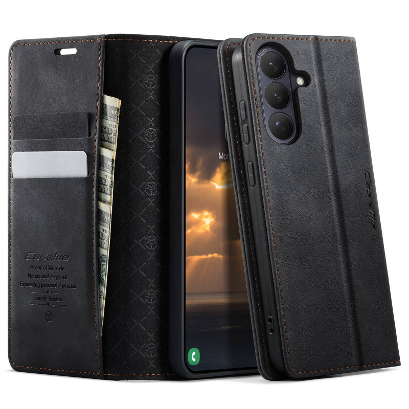 CASEME For Samsung Galaxy S26 Wallet Case RFID Blocking Calf Texture - Black