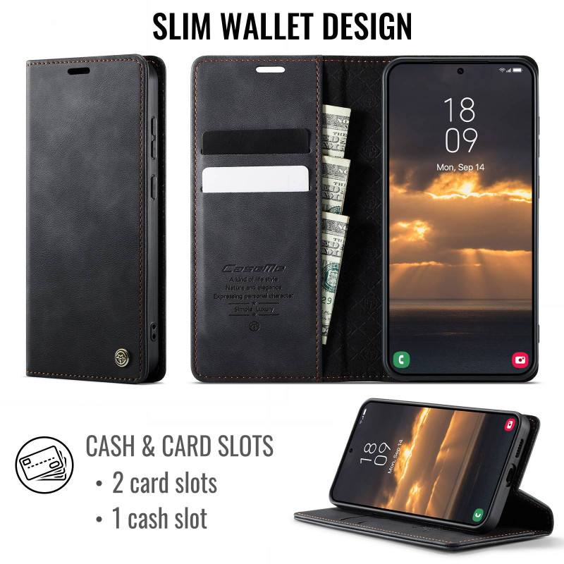 CASEME For Samsung Galaxy S26 Wallet Case RFID Blocking Calf Texture - Black
