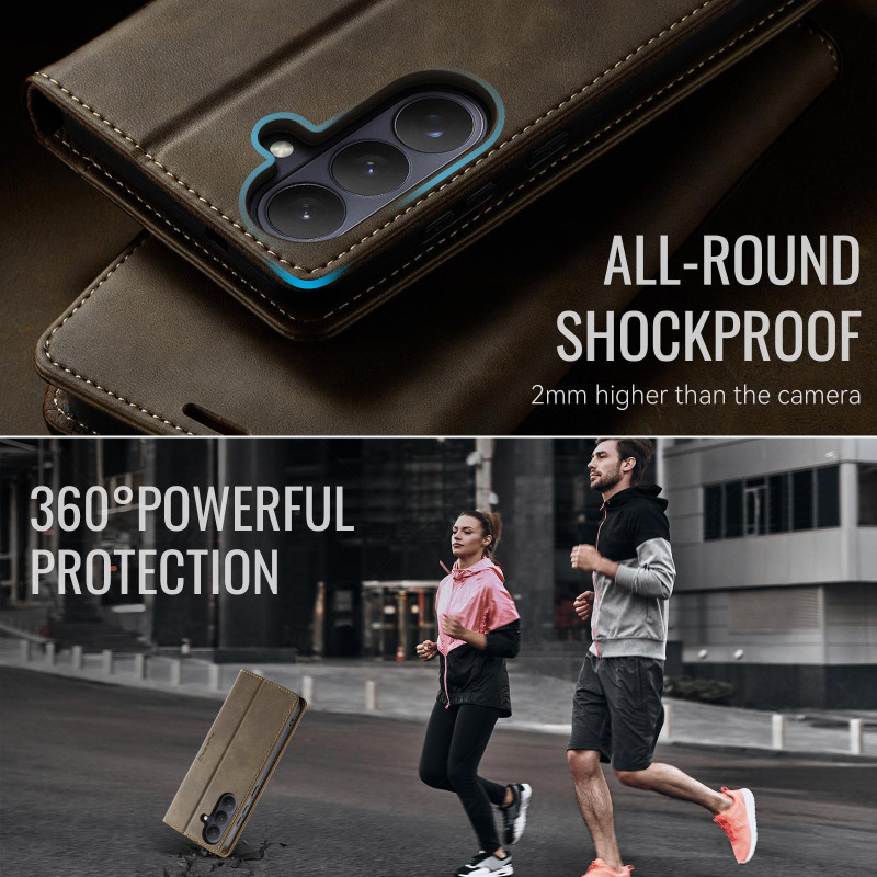 CASEME Til Samsung Galaxy S26 Lommebokdeksel RFID Kalvestruktur - Coffee
