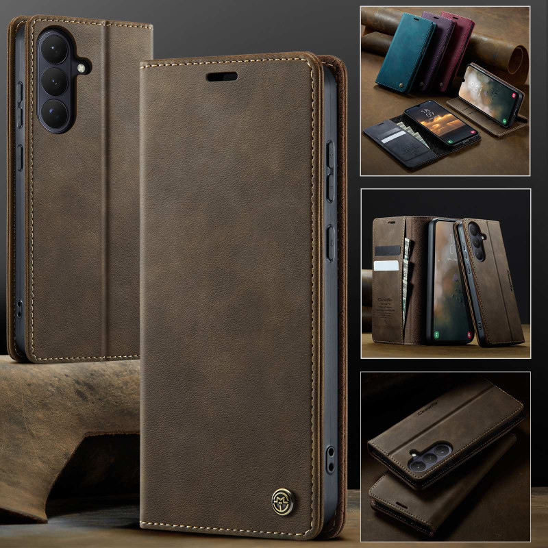 CASEME För Samsung Galaxy S26 Plånboksfodral RFID Kalvstruktur - Coffee