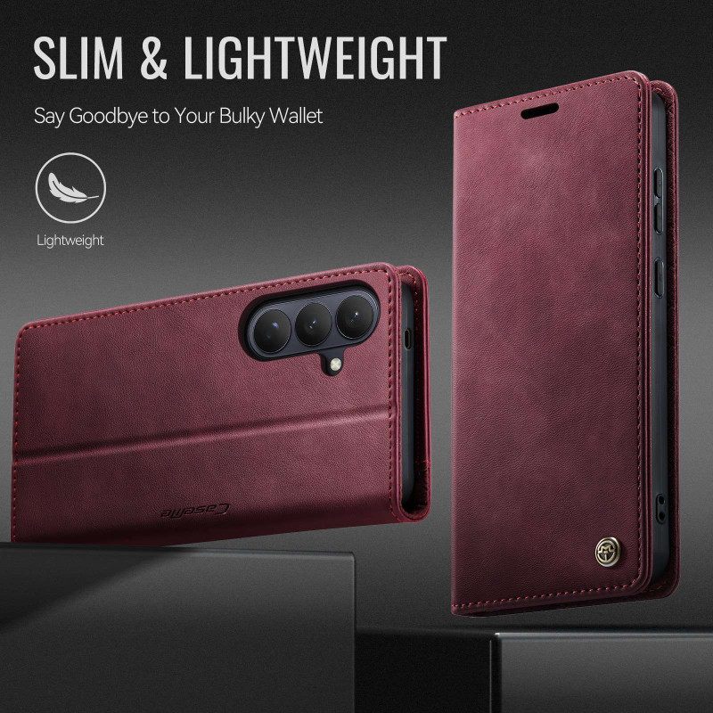 CASEME För Samsung Galaxy S26 Plånboksfodral RFID Kalvstruktur - Röd