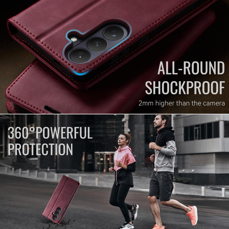 CASEME Til Samsung Galaxy S26 Pungcover RFID Beskyttelse Kalvestruktur - Rød