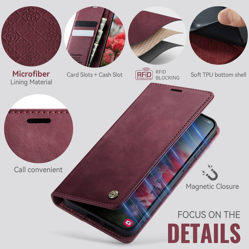 CASEME For Samsung Galaxy S26 Wallet Case RFID Blocking Calf Texture - Red