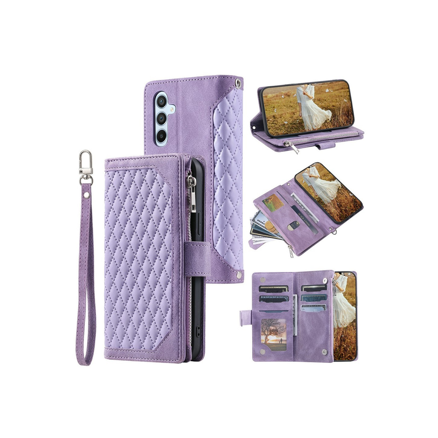 Til Samsung Galaxy S26 5G Zipper Wallet Case Rhombus Telefoncover