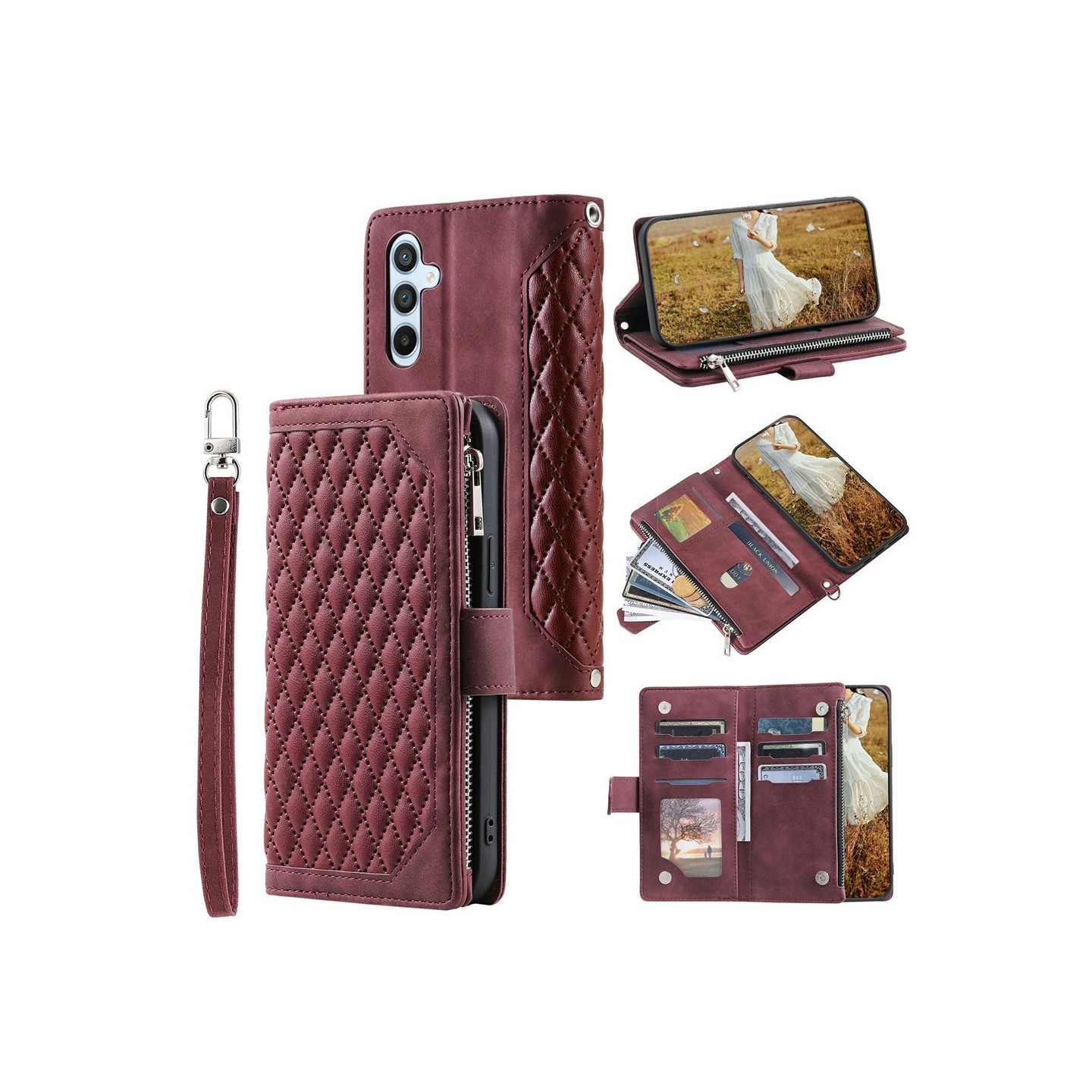Samsung Galaxy S26 5G Zipper Wallet Case Rhombus Stitching Line Puhelinsuojus