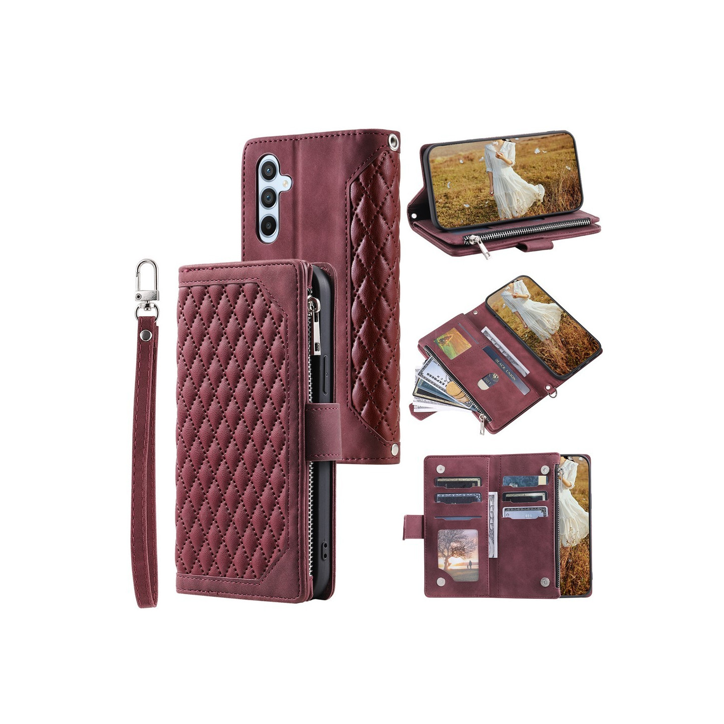 För Samsung Galaxy S26+ 5G Zipper Wallet Case Rhombus Telefonfodral