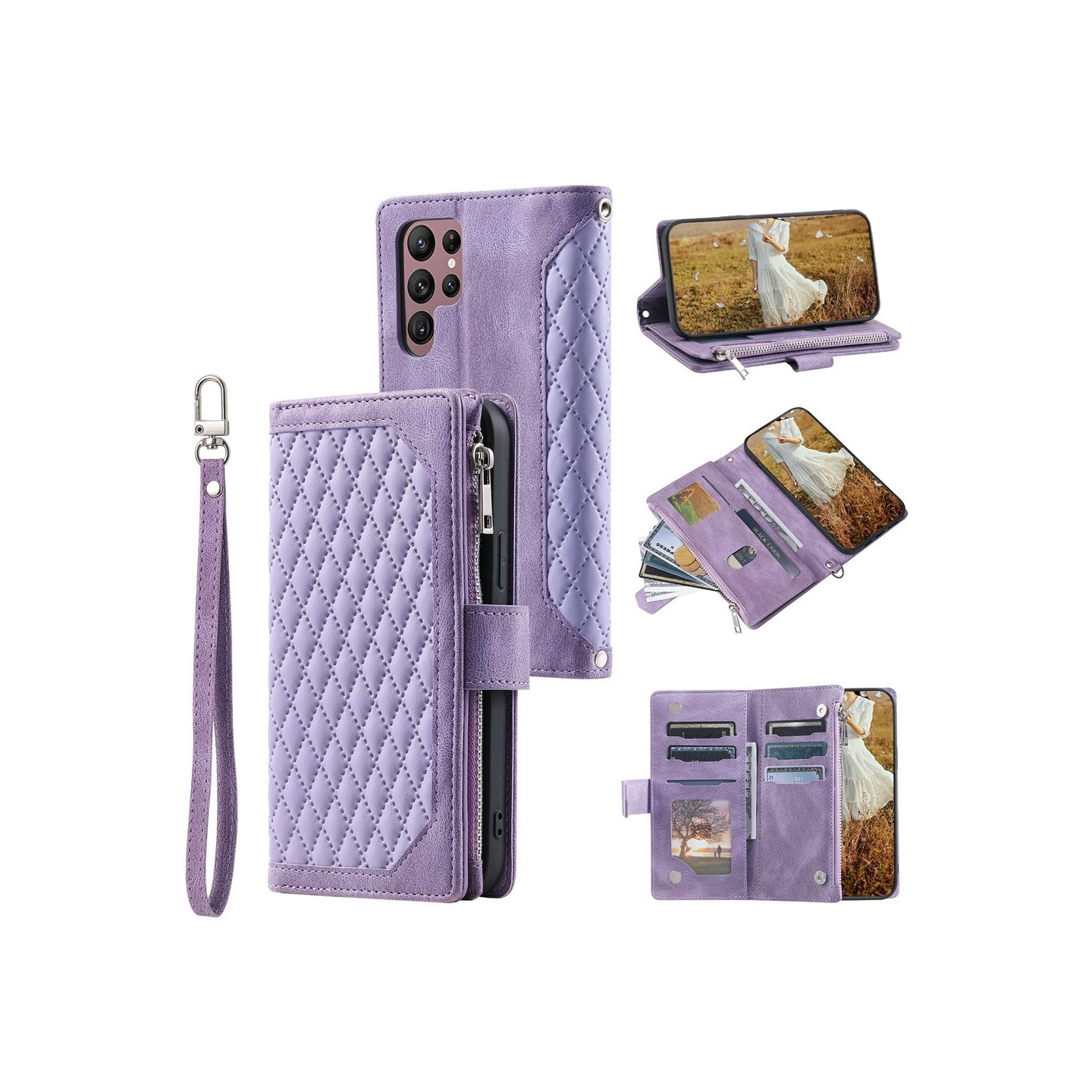 För Samsung Galaxy S26 Ultra 5G Zipper Wallet Case Rhombus Telefonfodral