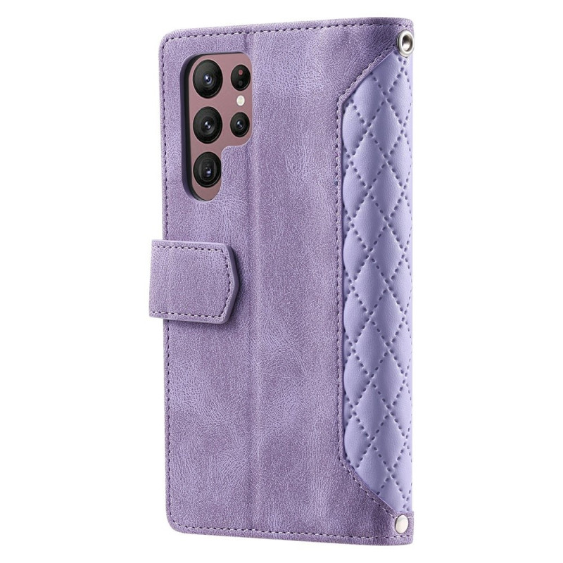 Til Samsung Galaxy S26 Ultra 5G Lommebok-deksel med glidelås Rhombus Stitching Line Telefonveske