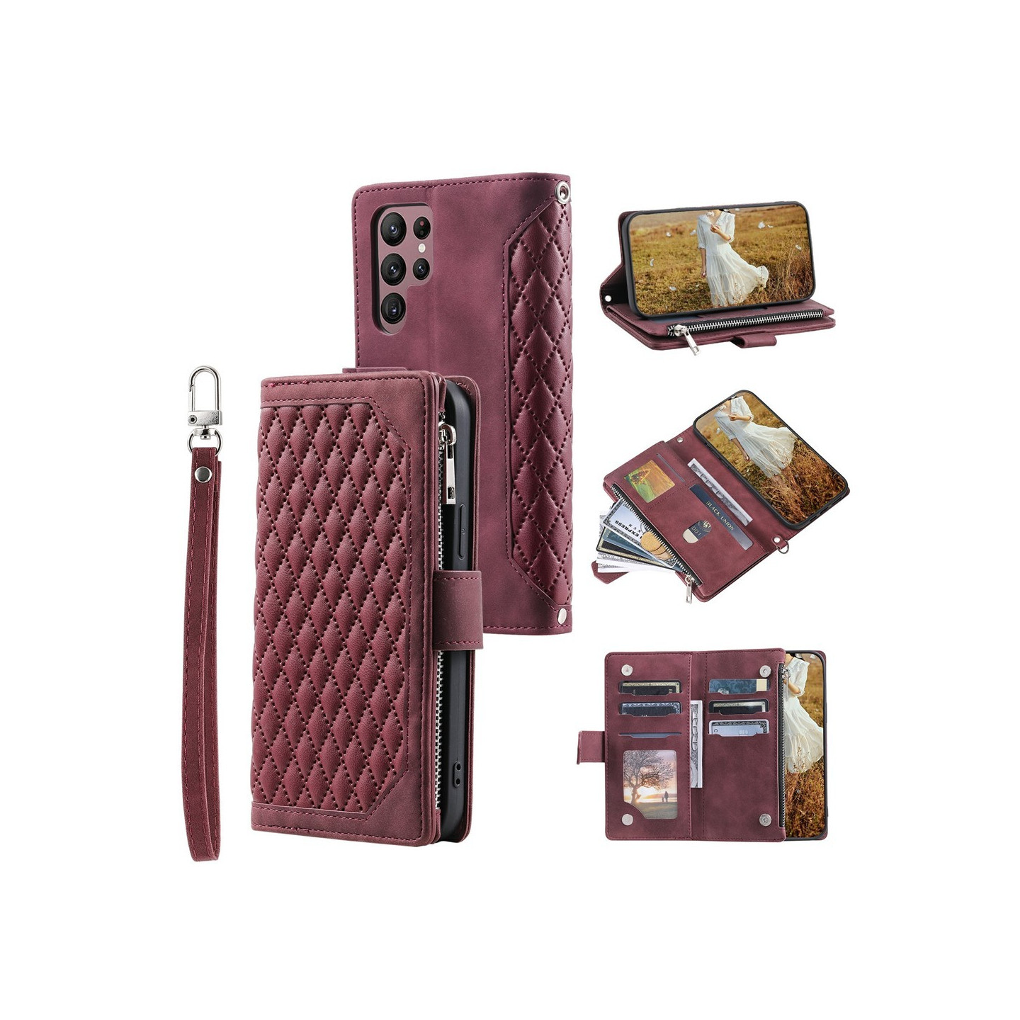 Til Samsung Galaxy S26 Ultra 5G Zipper Wallet Case Rhombus Telefoncover
