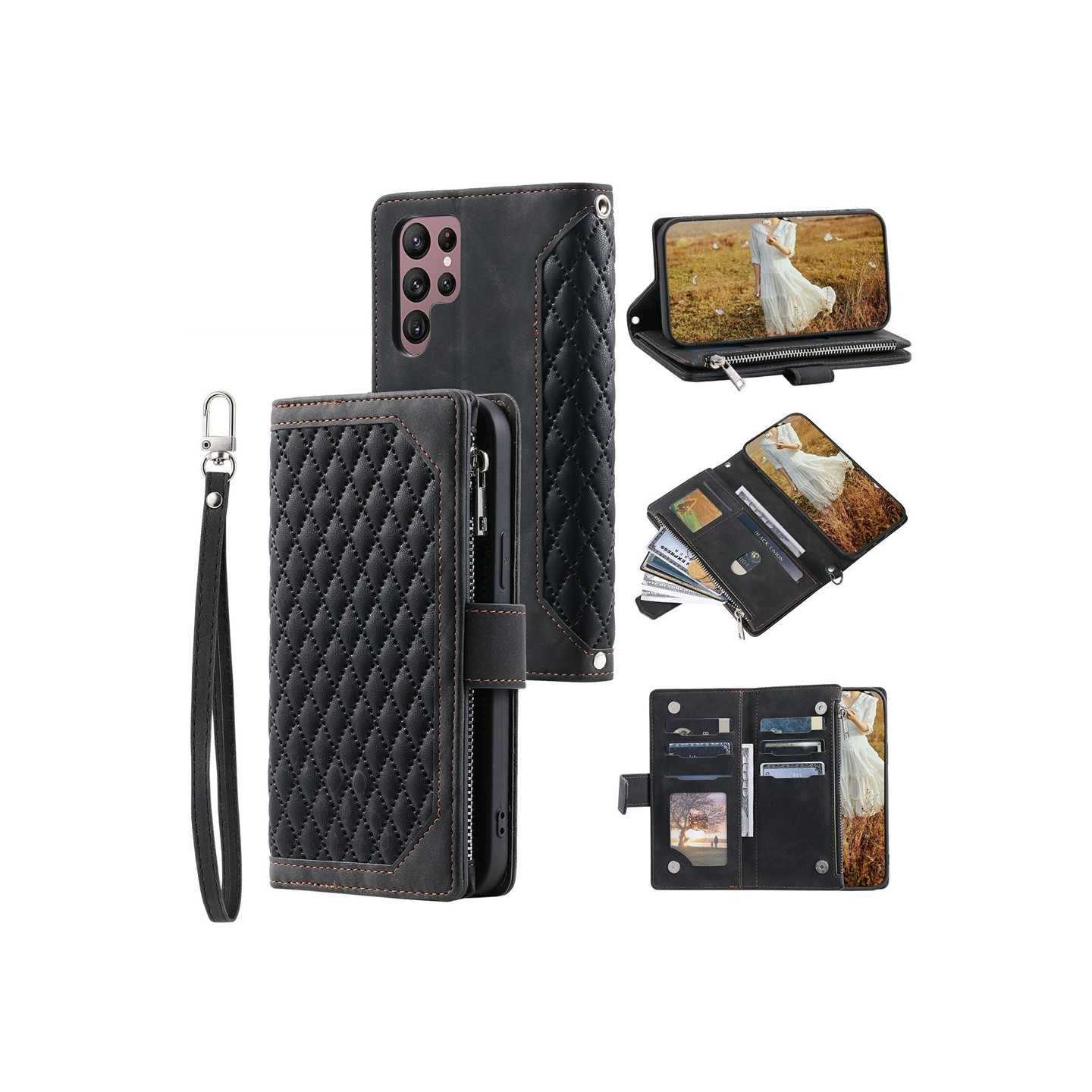 Samsung Galaxy S26 Ultra 5G Zipper Wallet Case Rhombus Stitching Line Puhelinsuojus