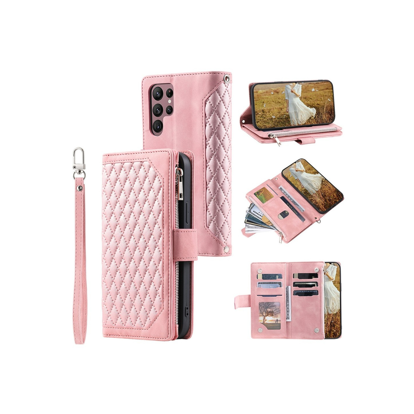 Samsung Galaxy S26 Ultra 5G Zipper Wallet Case Rhombus Stitching Line Puhelinsuojus