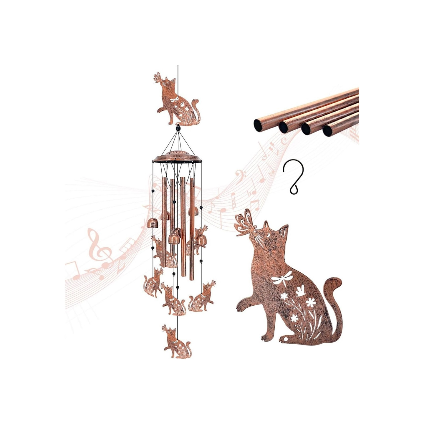 34 inch iron wind chime musical garden decor wind chime garden outdoor - Cat