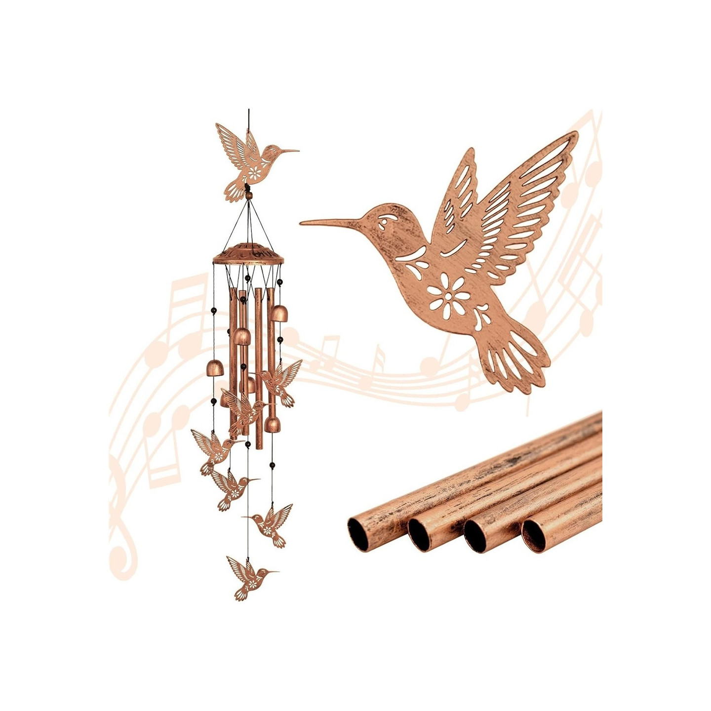 34 inch iron wind chime musical garden decor wind chime garden outdoor - Hummingbird