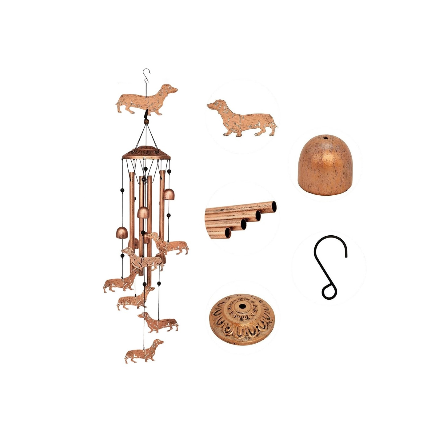 34 inch iron wind chime musical garden decor wind chime garden outdoor - Dachshund