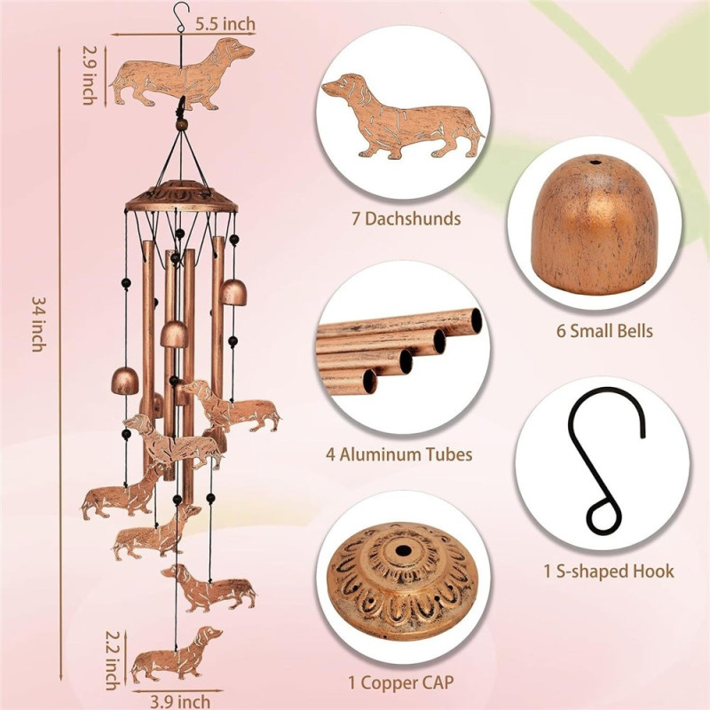 34 inch iron wind chime musical garden decor wind chime garden outdoor - Dachshund