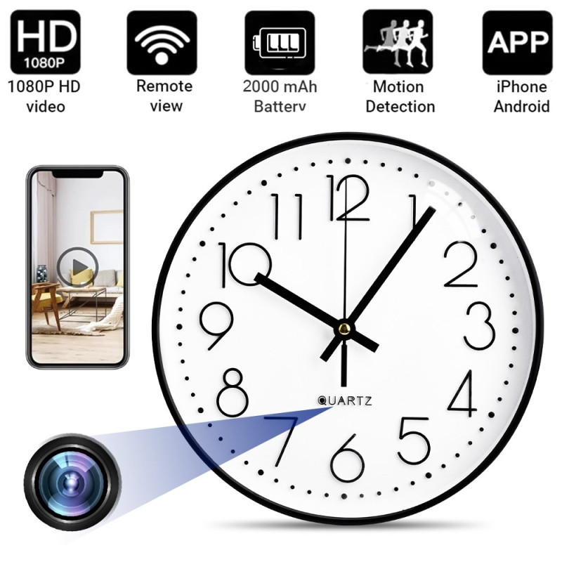 Wall Clock Mini Camera HD 1080P Motion Detection Home Security Hidden WiFi Camera