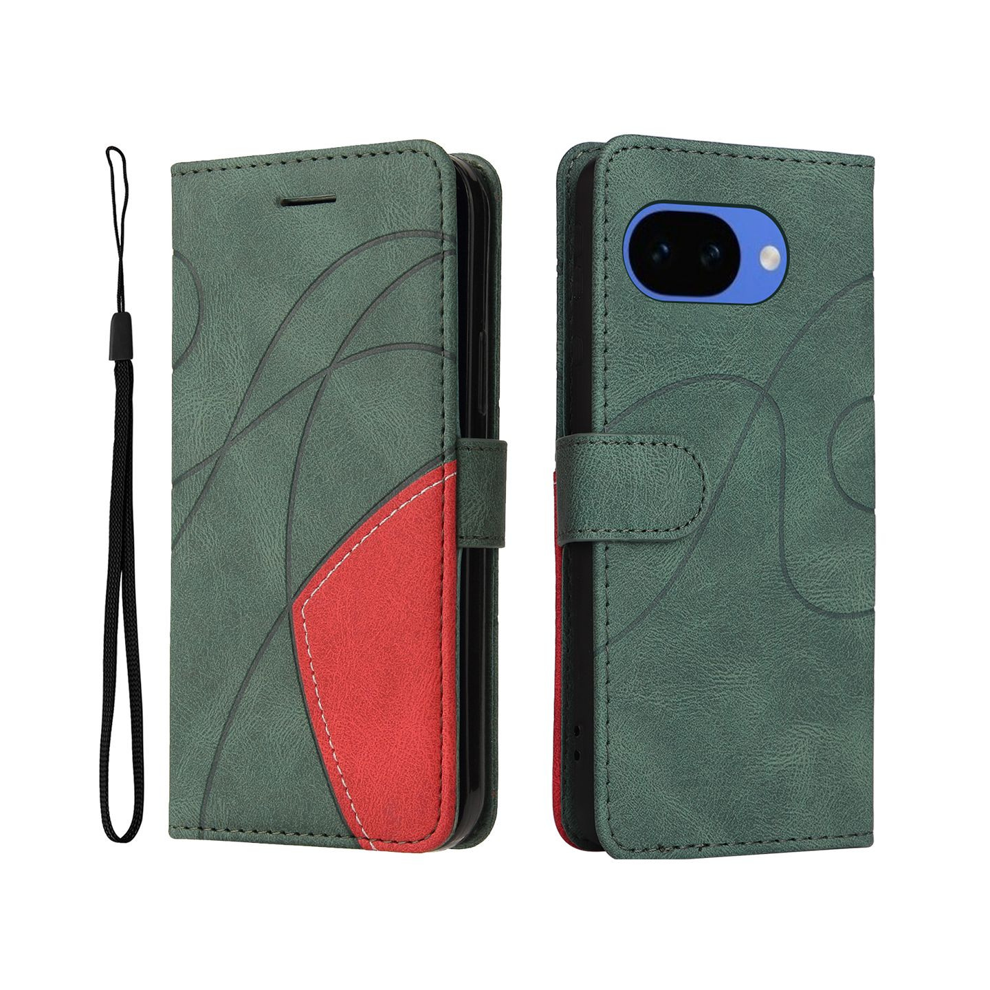 Til Google Pixel 10a Lommebokdeksel med Stativ Tofarget Design - Grønn