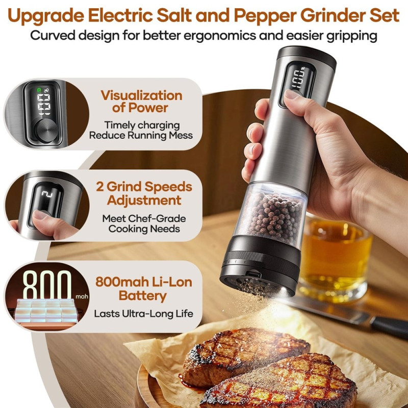 Salt Pepper Spice Grinder Stainless Steel Electric Spice Grinder Rechargeable
