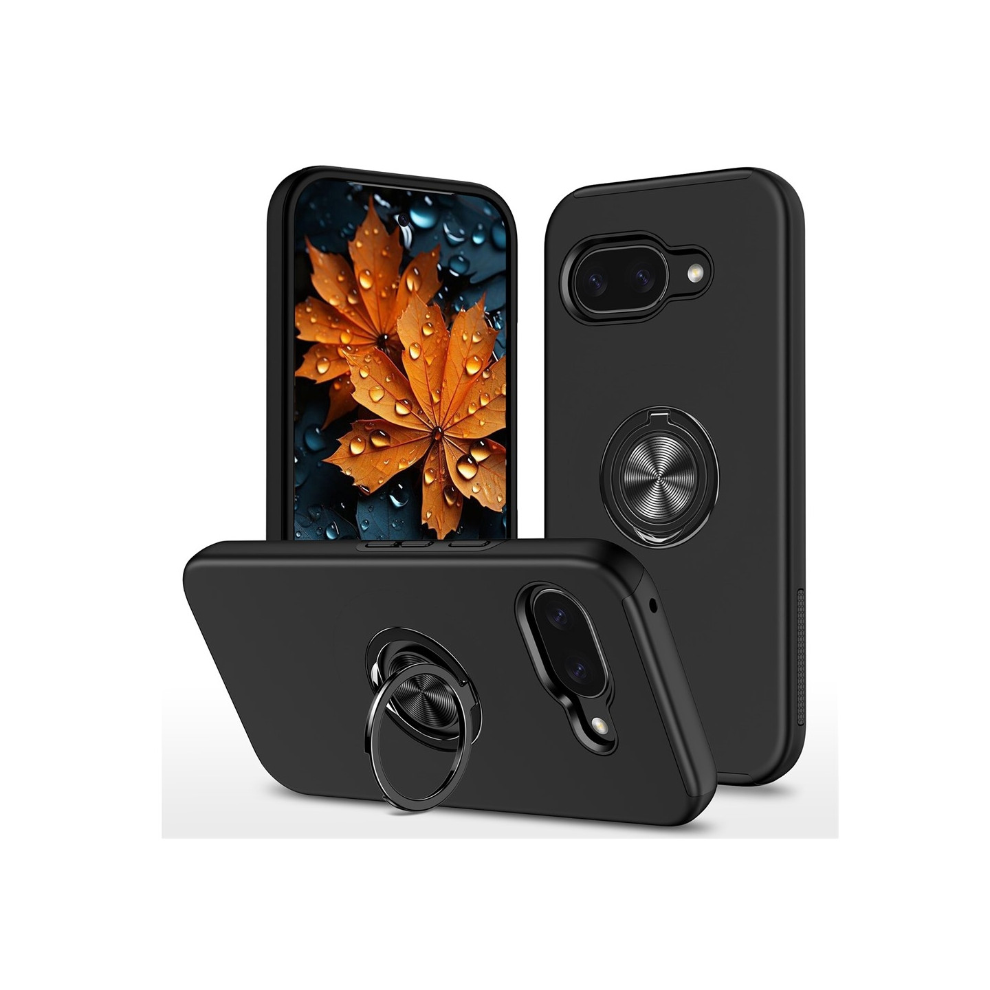 Google Pixel 10a Skalsormenrengasjalustan hybridikotelo - Musta