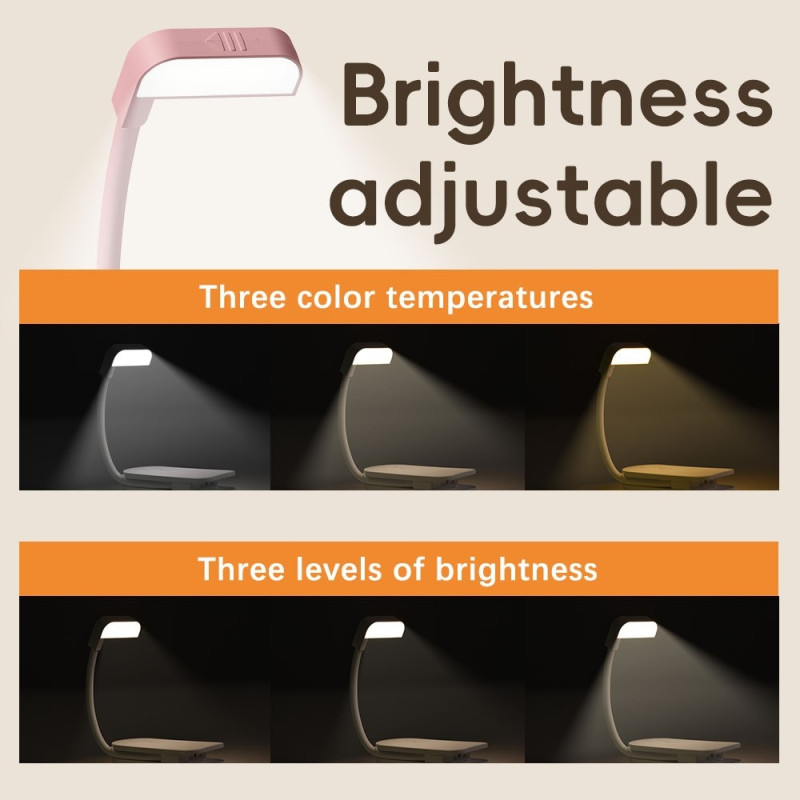 Lamp Reading Light 3 Color Temperatures Clampable LED Desk Lamp Book Lamp - Pink