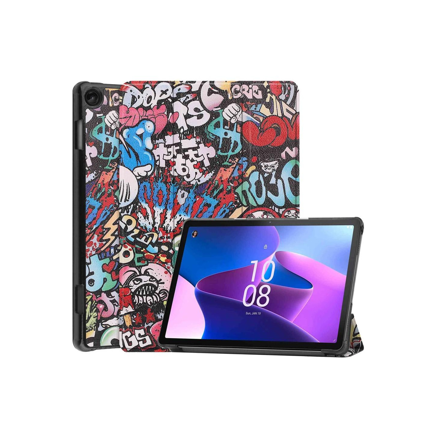 Til Lenovo Tab M10 (Gen 3) Trifoldet Stativdæksel - Graffiti
