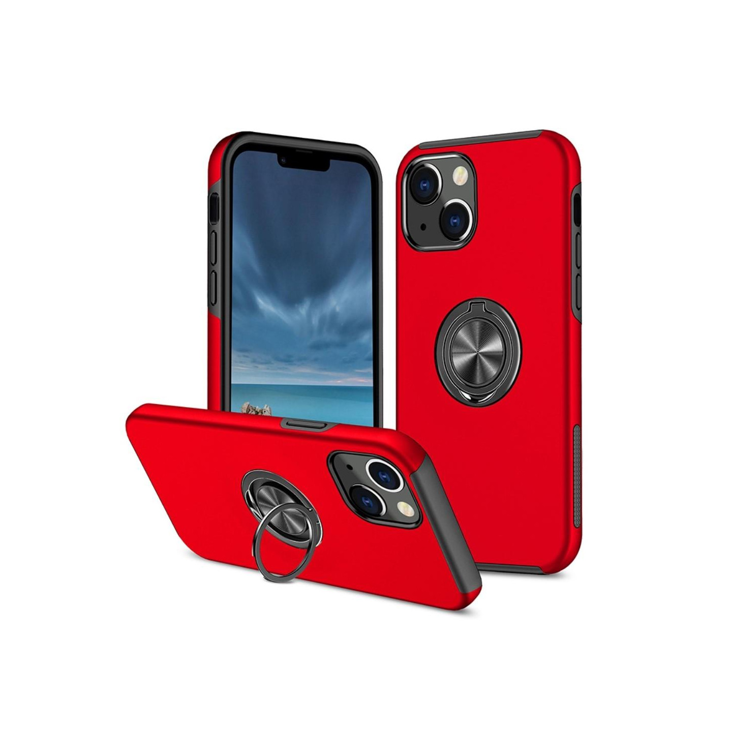 iPhone 14 Plus Hybrid Deksel Med Fingerring - Rød