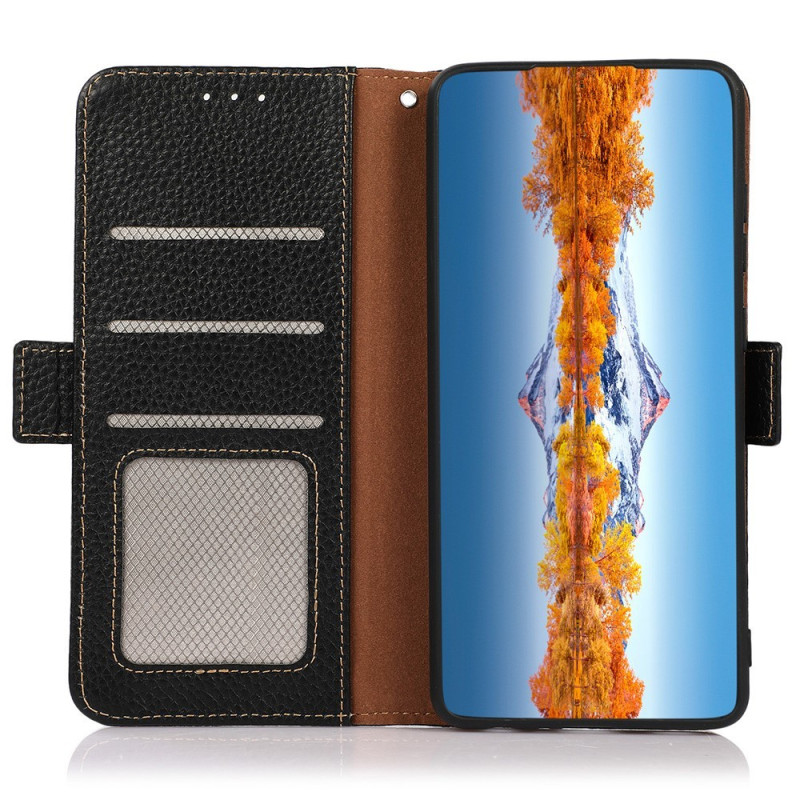 KHAZNEH til Google Pixel 10a telefonveske i ekte okseskinn flip-deksel - svart