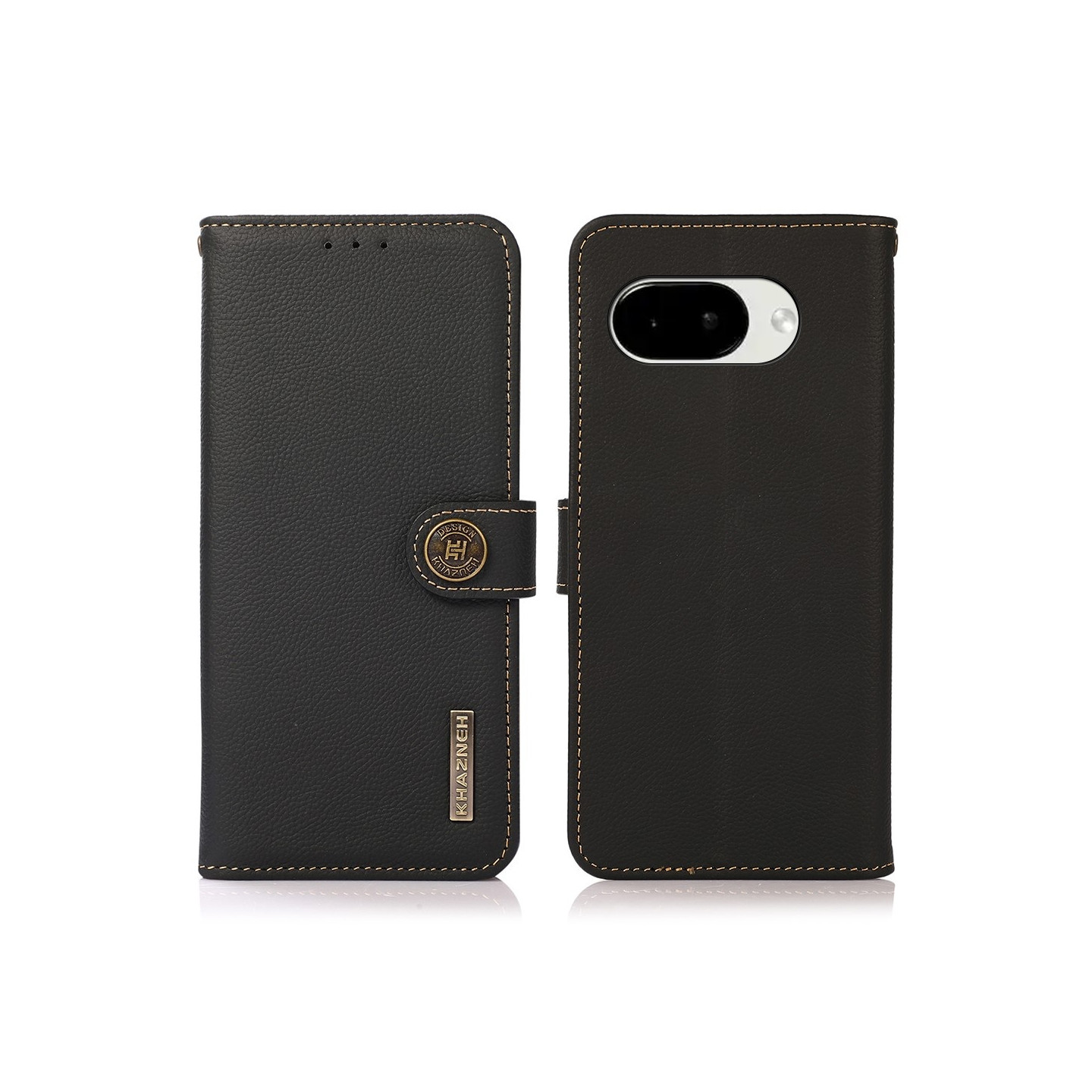 KHAZNEH Google Pixel 10a Lompakkokotelo Aito Nahka RFID Suojaus - Musta