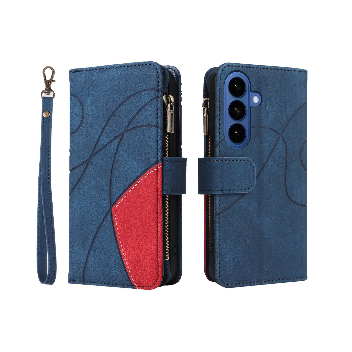 For Samsung Galaxy S26 Wallet Case with Zipper and Wrist Strap Stand