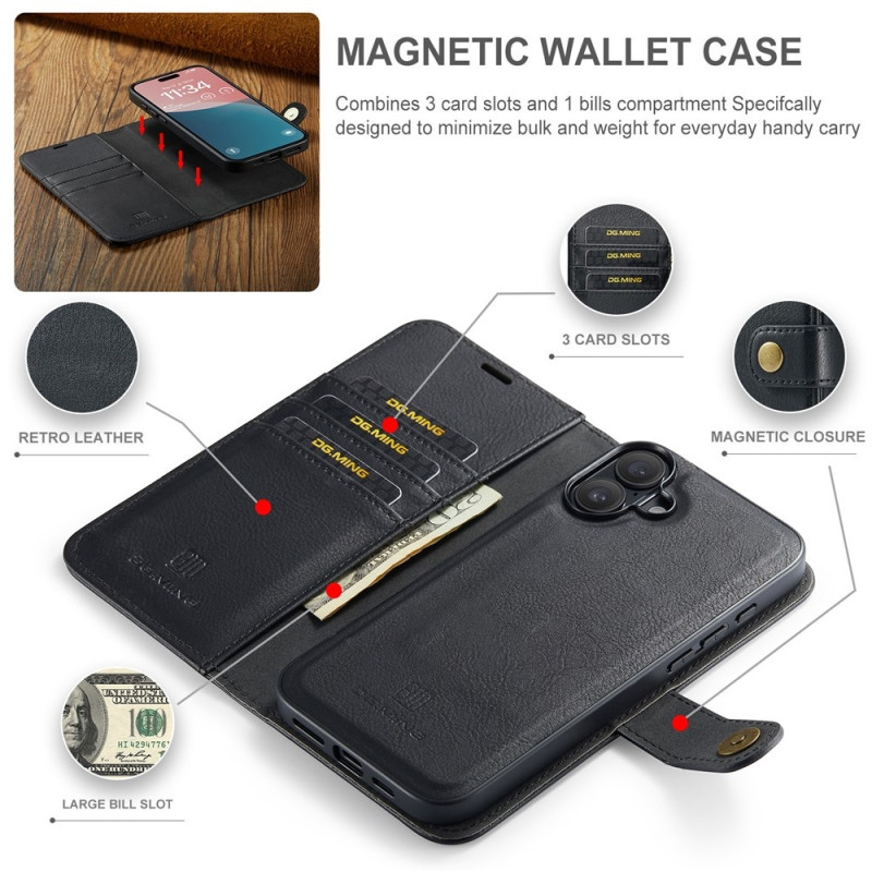 DG.MING For iPhone 17 Wallet Case Detachable 2 in 1 - Black