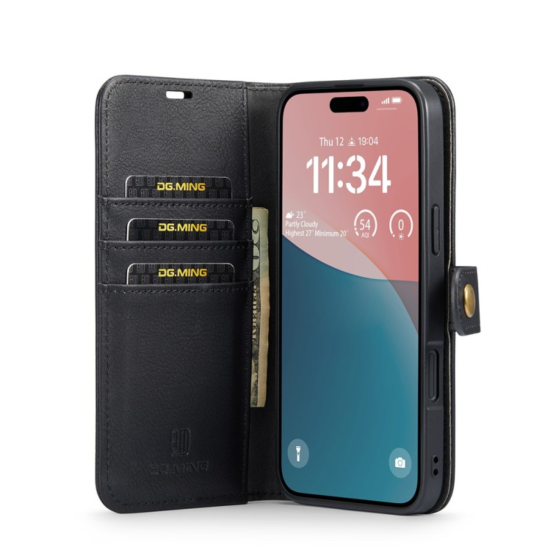 DG.MING For iPhone 17 Wallet Case Detachable 2 in 1 - Black