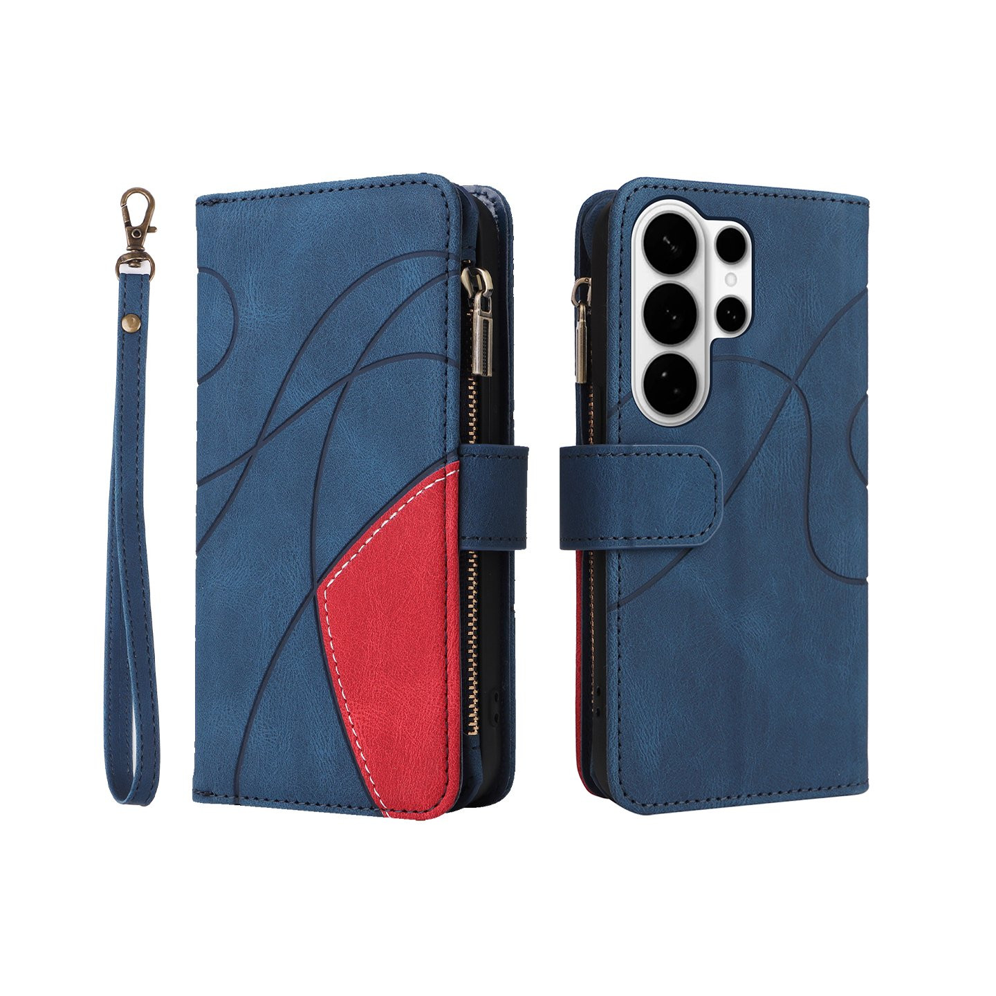 Til Samsung Galaxy S26 Ultra Pungcover med Lynlås og Håndledsrem Stander - Blå