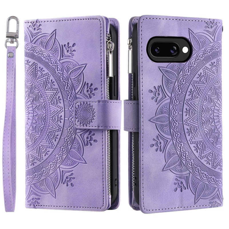 For Google Pixel 10a Wallet Case PU Leather Mandala Flower Pattern - Purple