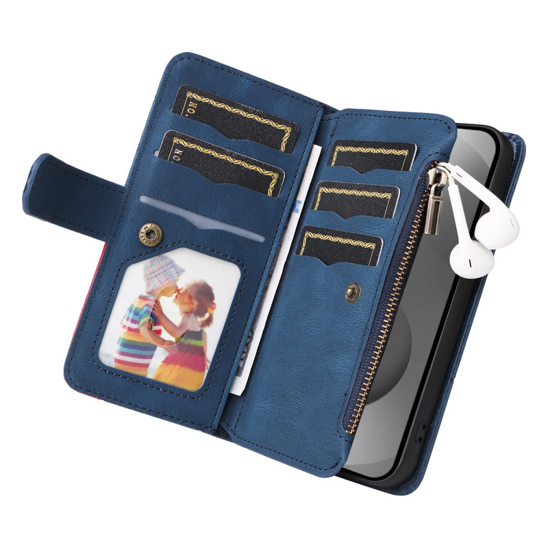 For Samsung Galaxy S26 Ultra Wallet Case with Zipper and Wrist Strap Stand - Blue