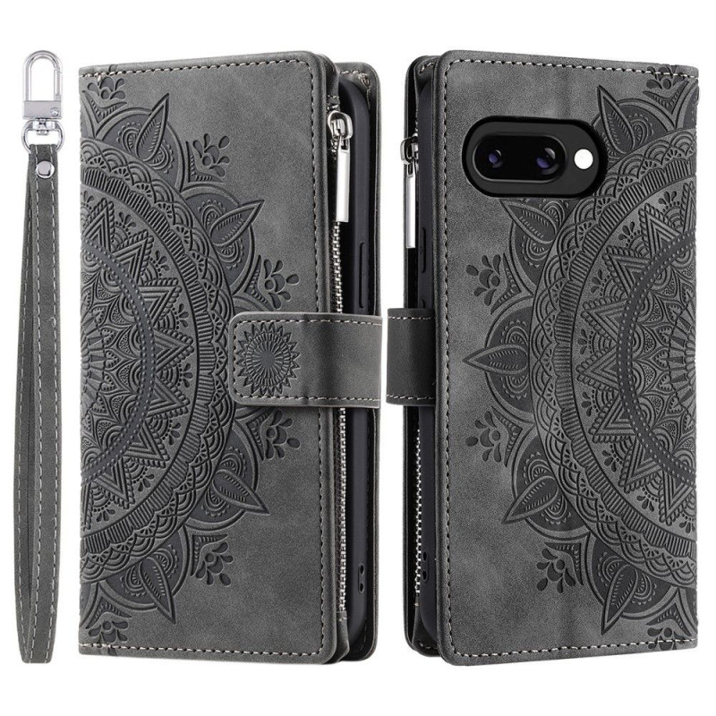 For Google Pixel 10a Wallet Case PU Leather Mandala Flower Pattern - Gray