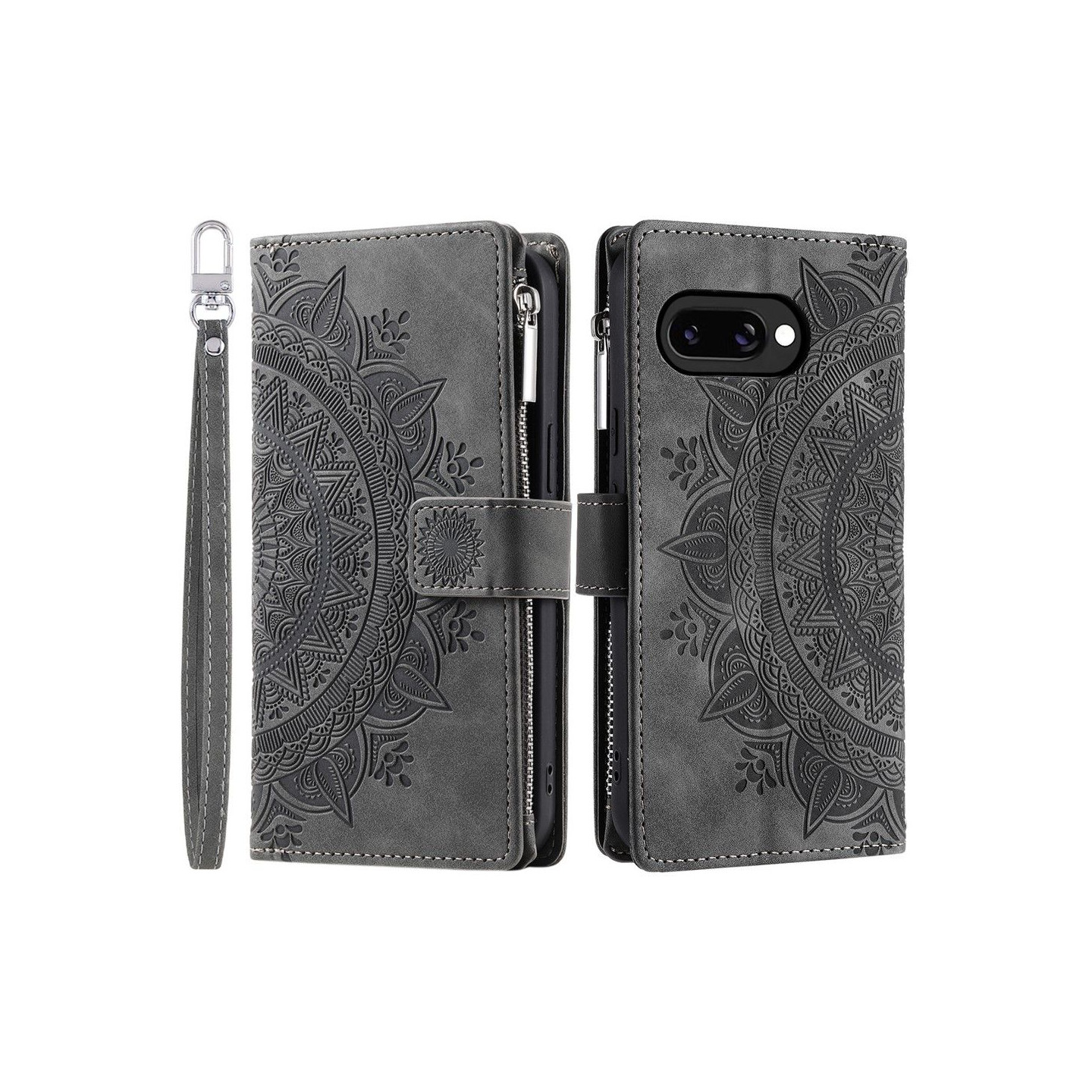 Til Google Pixel 10a Pungcover Mandala Blomstermønster - Grå