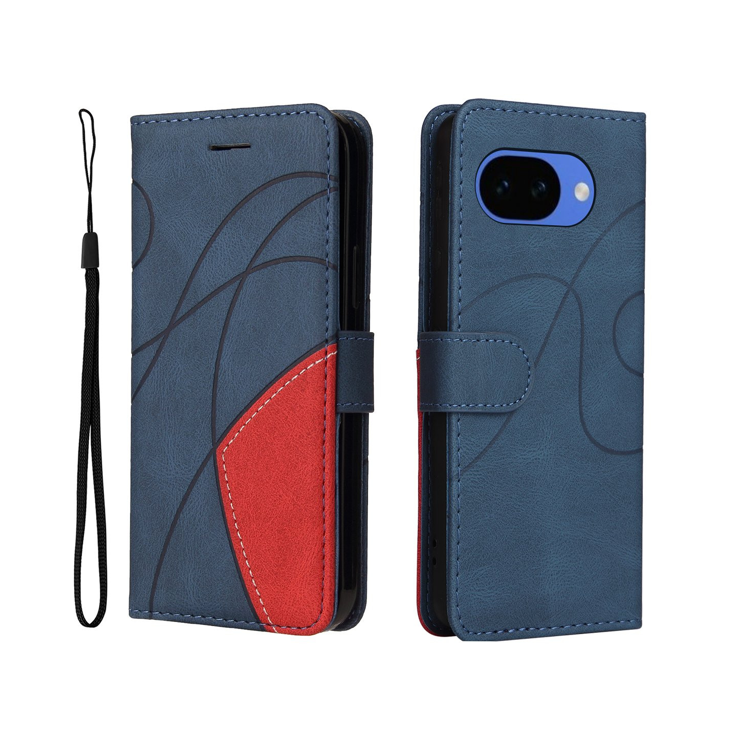 il Google Pixel 10a Pungcover med Stander Tofarvet Design - Blå