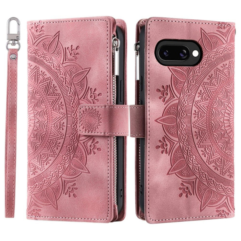For Google Pixel 10a Wallet Case PU Leather Mandala Flower Pattern - Pink