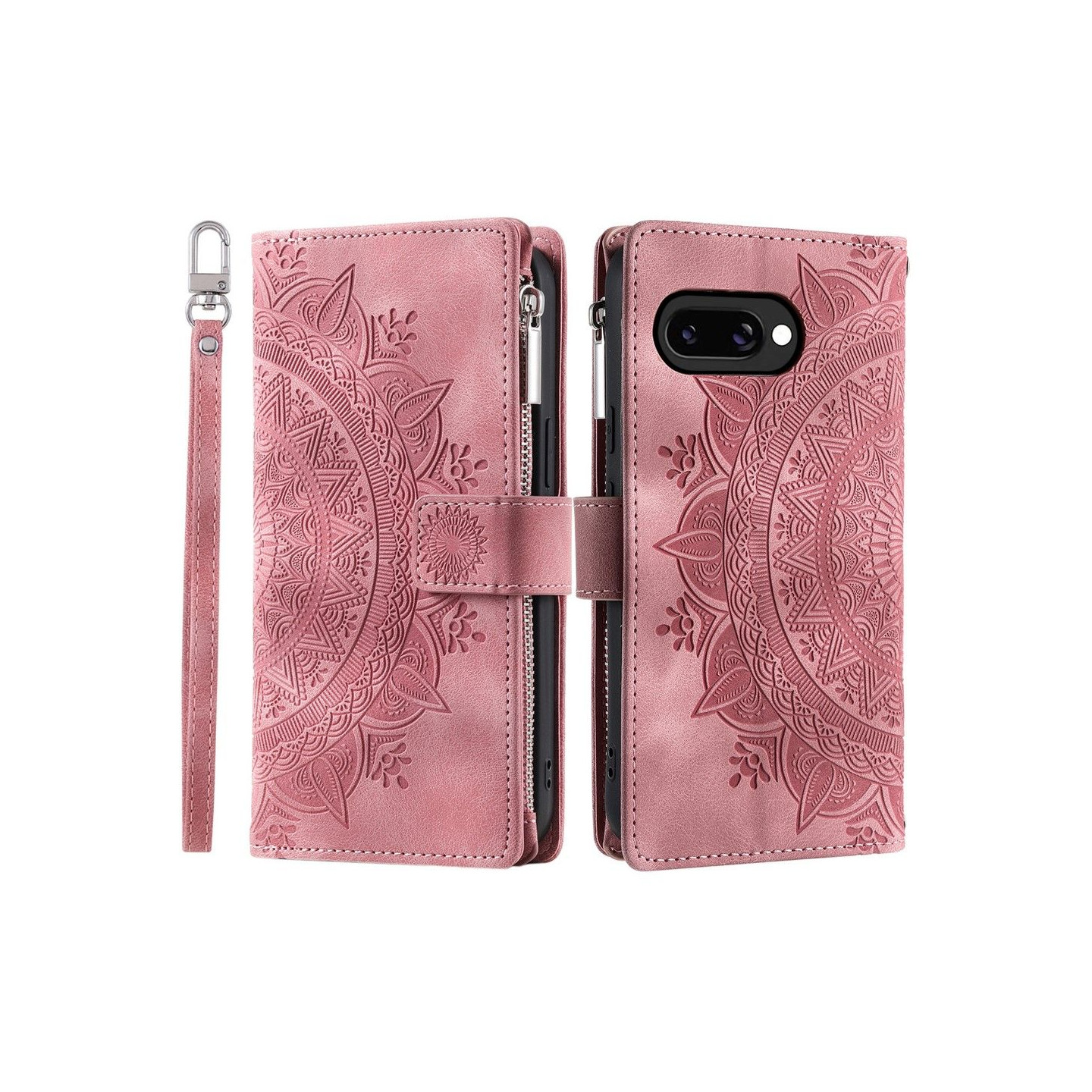 Til Google Pixel 10a Lommebokdeksel PU lær Mandala Blomstermønster- Rosa