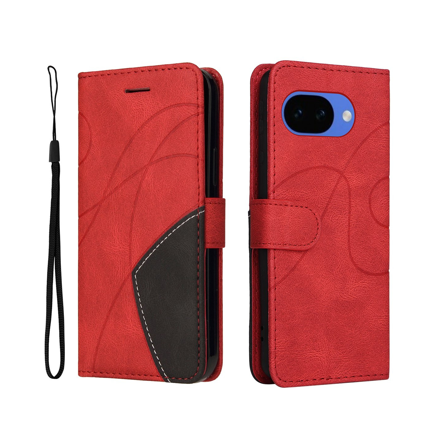 For Google Pixel 10a Wallet Case with Stand Bi-colour Design - Red