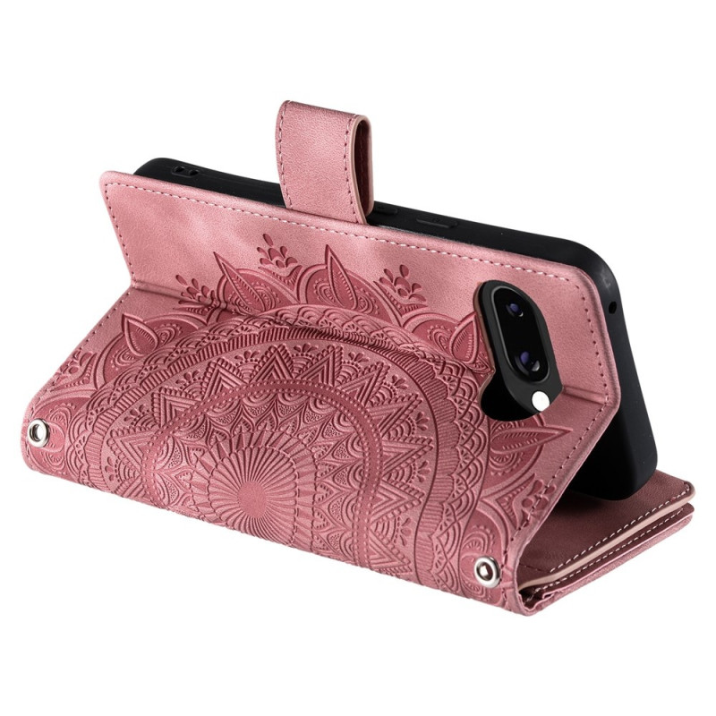 For Google Pixel 10a Wallet Case PU Leather Mandala Flower Pattern - Pink