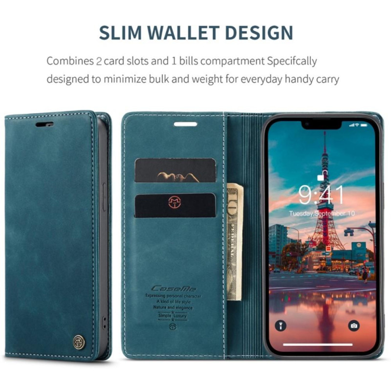 CASEME Retro Wallet Case for iPhone 14 - Blue