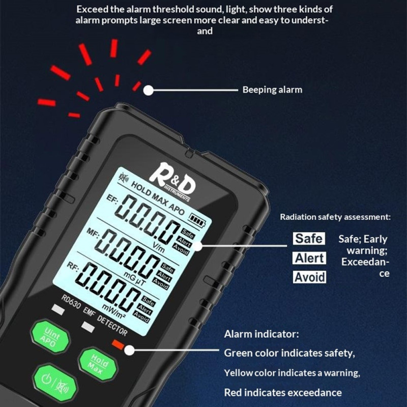 EMF Detector 3 in 1 Electric Magnetic RF Radiation Meter EF MF Frequency Tester