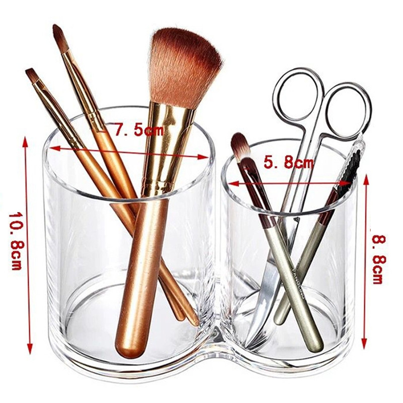 Makeup-opbevaringsboks til læbestift og makeupbørster - 2 rum/med låg