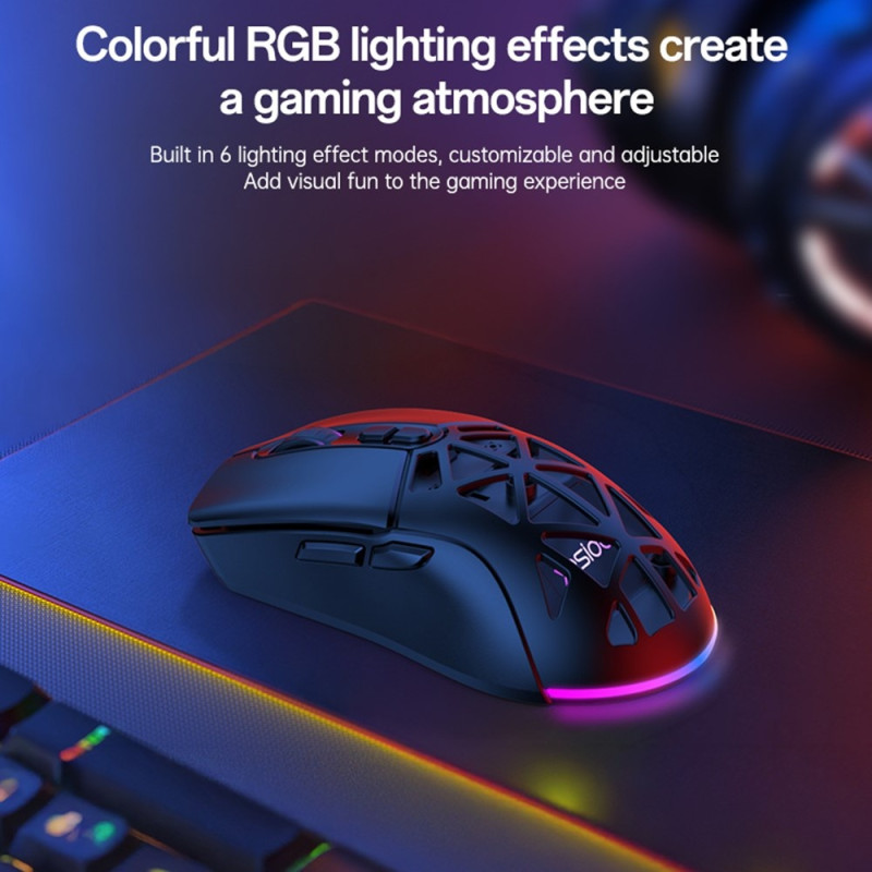 YESIDO Trådløs Spillmus 2.4G + Bluetooth + Kablet Mus med RGB-lys