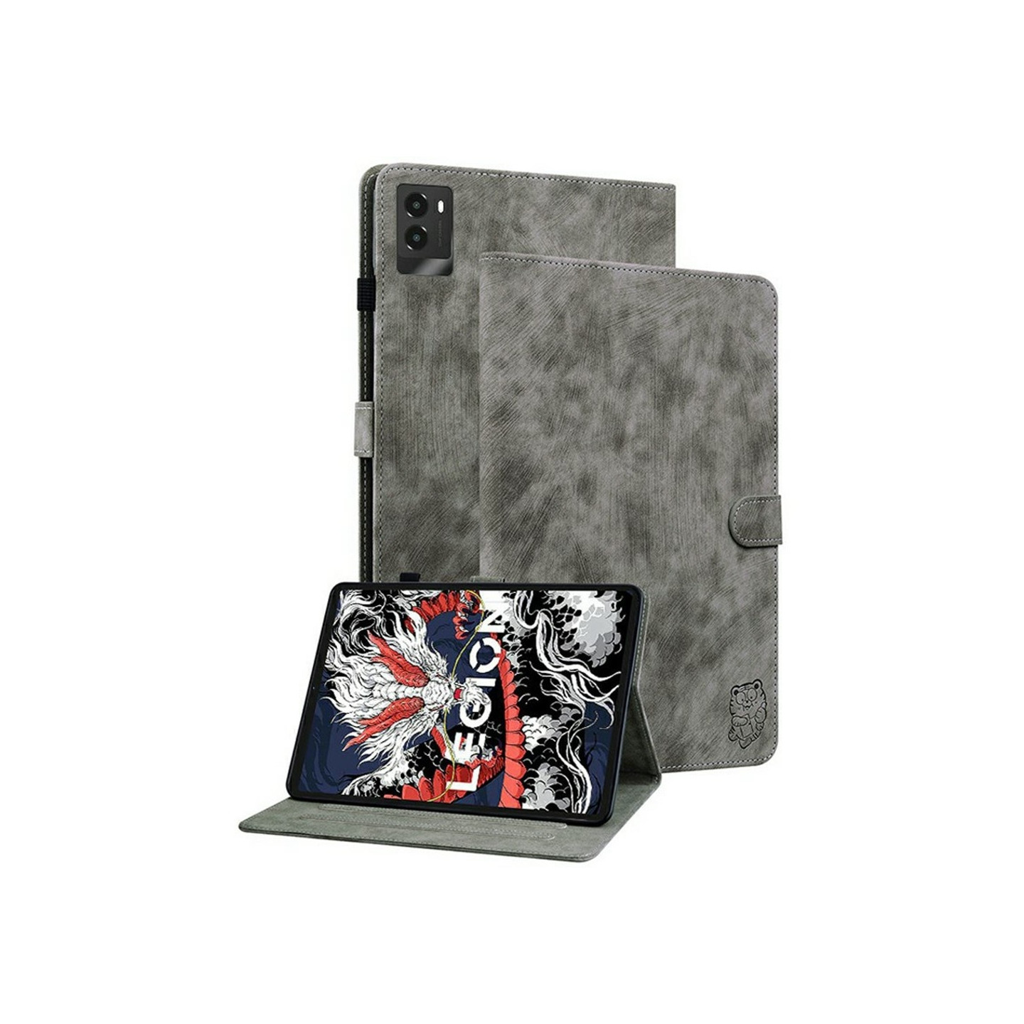 Til Lenovo Legion Y700 (2025) Deksel Tigertrykk Ripebeskyttelse med Stativ - Grå