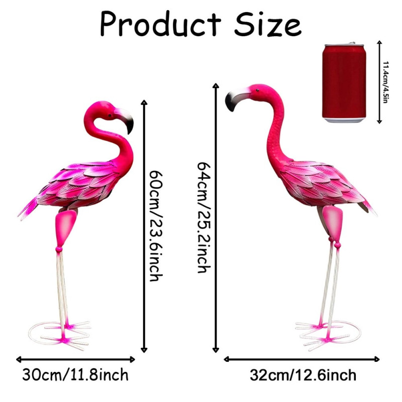 Flamingo Statue Metal Skulptur Have Fugledekoration - med hoved opad