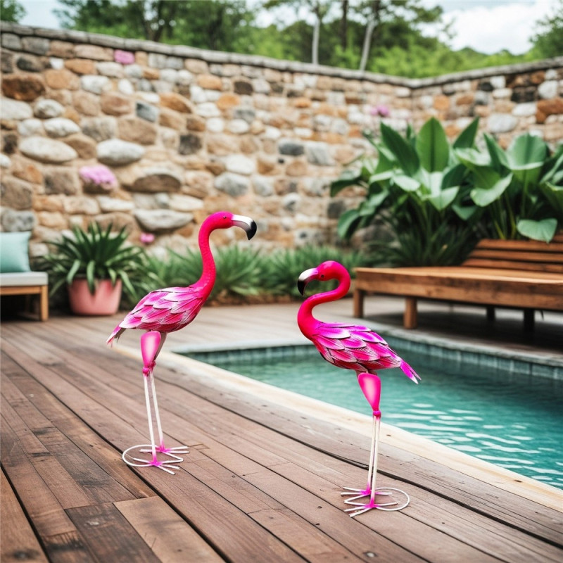 Flamingostatue Metallskulptur Hagefugldekorasjon - med hodet opp